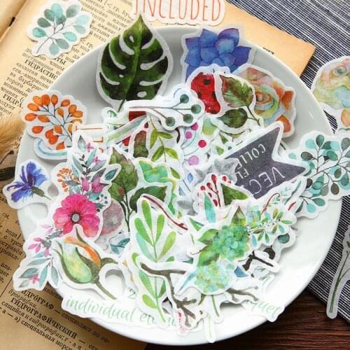 Washi Paper Set DIY Scrapbook Stickers Cute Calendar Watercolor Flower and Plant Stickers Stationery Adhesive Colorful Stickers
