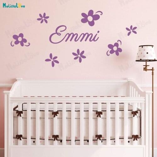 Custom Name Wall Sticker with Lovely Flowers Home Decoration Nursery For Kids Baby Room Self-adhesive Unique Gift YT623