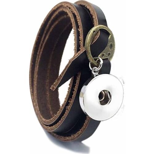 Wholesale 102 Multi-turn Original Genuine Leather Retro fashion Bracelet 18mm Snap Button Charm Jewelry For Women Men 100cm