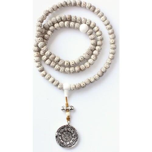 Tibetan Buddhism 108Mala Xingyue Bodhi Seed Beads Necklace With Antique Eight Trigrams Pendant Bagua Mirror Amulet OM Jewelry