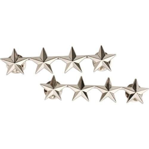 PAIR OF US ARMY OFFICER 4 STARS GENERAL RANK FOUR STARS SILVERY METAL INSIGNIA BADGE PIN