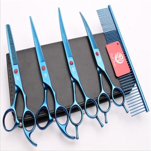 7-Inch Salon Barber Grooming Scissors Pet Trimming Straight Cut Teeth Cut Up And Down Bend And Warping Scissors Comb 5-Piece Set