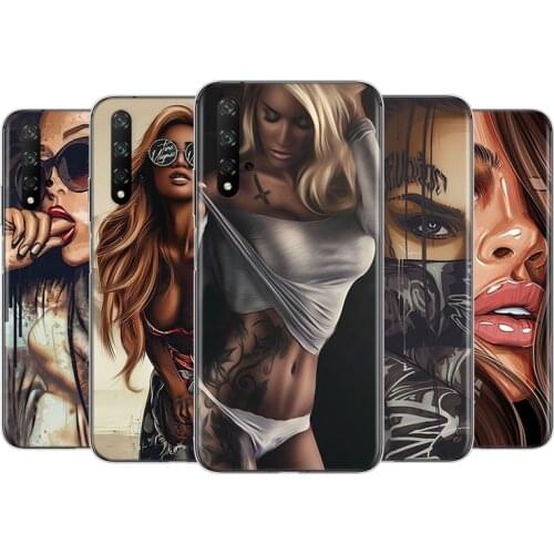Sexy Sleeve Tattoo Girl Silicone Cover For Honor 9 10 X10 9A 9C 9S 9N 10i 10X 9X Lite Pro 5G Transparent Phone Case