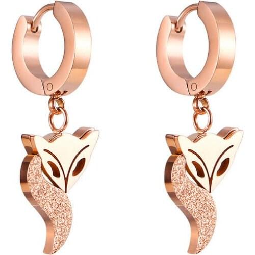 POTCET Korea 2021 New Trend Fashion Womens Golden Stainless Steel Fox Earrings Retro Geometric Trend Jewelry Free Shipping