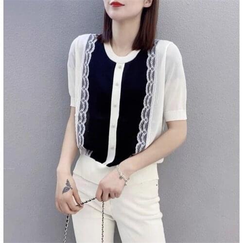 20479 (under No. 5, row 5, room 3) non real shooting net red picture round neck LACE SHORT SLEEVE Pullover Sweater 42