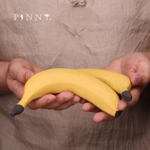 PINNY Purple Clay Banana Handmade Sculpture Zisha Fruit Tea Pet Home Decoration Accessories Ceramic Tea Ceremony Ornaments