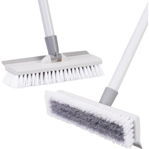 BOOMJOY Floor Scrub Brush with 50" Adjustable Stainless Metal Long Handle Scrubber with Stiff Bristles for Tile Cleaning
