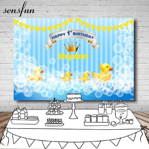 Sensfun Bubble Cute Little Yellow Duck Backdrop For Boys Blue Baby Showr Newborn 1st Birthday Party Photography Backgrounds