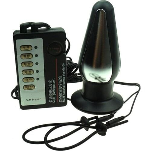 Electric Shock Pulse Big Anal Plug Vibrator with Penis Cock Rope Ring Anal Huge Dildo Vibrator Adult Toy Masturbator for Men Sex