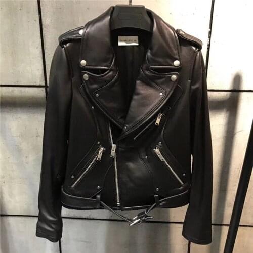 Women ladies genuine real sheep leather jacket