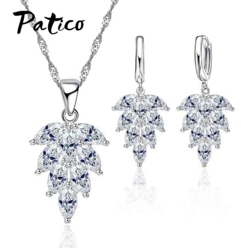 Retro Style Fashion Women 925 Sterling-Silver Cubic Zironia Pendants Necklace Drop Earrings Set for Appointment