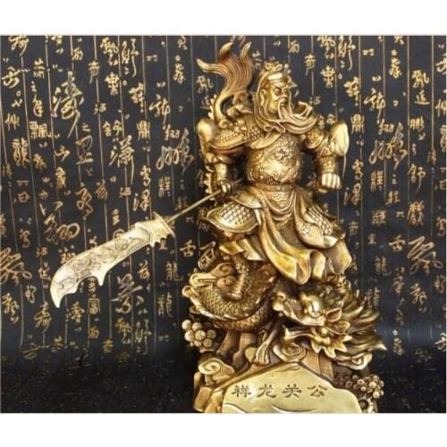 25cm Pure copper Guan Gong Xiang Long knife Wu Caishen town house living room craft decoration