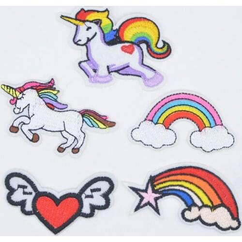 10Pcs/lot Cartoon Rainbow Horse Heart Appliques Iron on Supplies for DIY Hat Clothes T-shirt Jeans Decor Patches Accessories P15