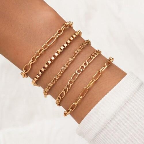 Bracelets High Street Punk Curb Cuban Chain 5PCS Set Women Miami Boho Thick Gold color Charm Bracelets Bangles Fashion Jewelry