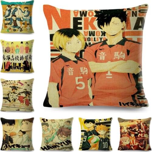 Japan Anime Haikyuu Cushion Cover for Sofa Home Decor Cartoon Volleyball Boy Print Pillowcase Polyester Pillow Case 45x45cm