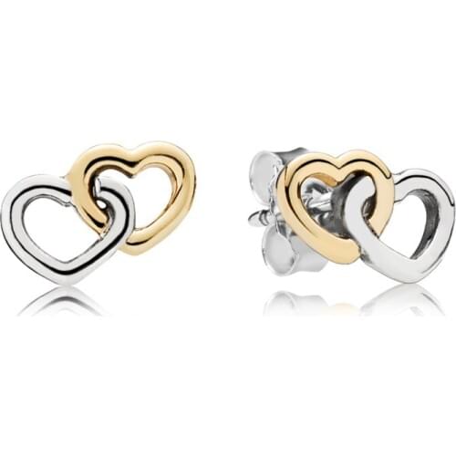Women Earrrings 925 Sterling Silver Sweet Interlocking Heart to Heart Forever Love Stud Earrings for Women Wedding Jewelry