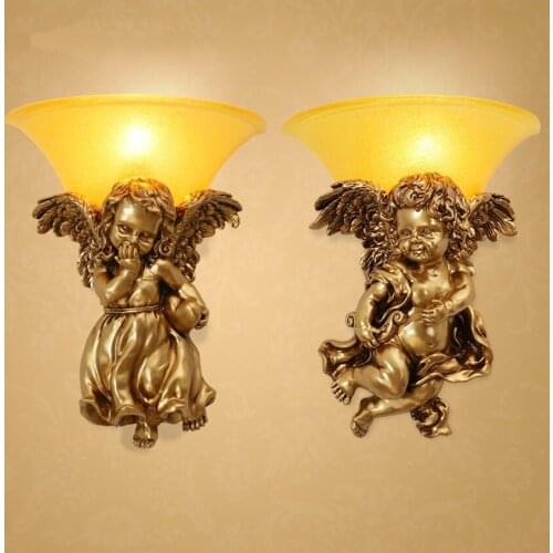 European Angel Baby Resin Wall Lamps Bedroom Bedside Living Room Aisle Dining Room Sconces Wall Lights Childrens Room Lighting