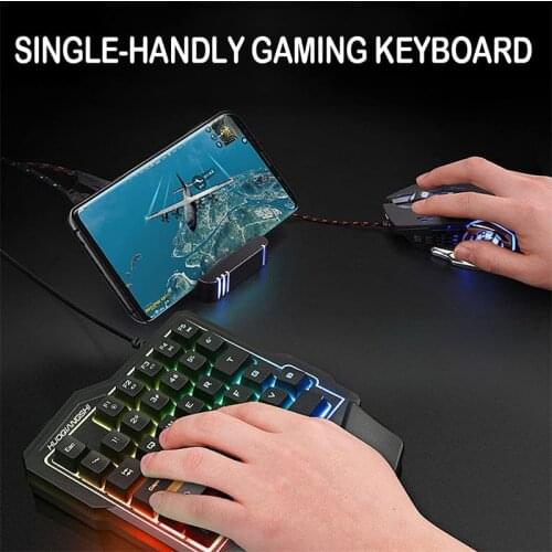 One-handed RGB Gaming Keyboard Mini Wired Colorful Backlit Ergonomic Mobile Phone Game Keyboard for PS4, Switch, PS3 and PC PUBG