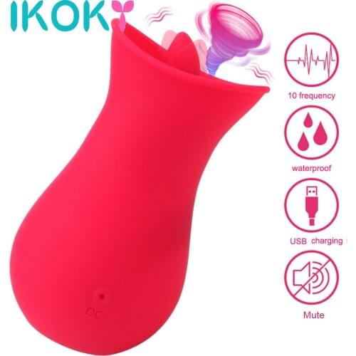 IKOKY Tongue Licking Vibrator G Spot Clitoral Stimulator Adult Orgasm 10 Speed Nipple Female Masturbator Sucking Vibrator