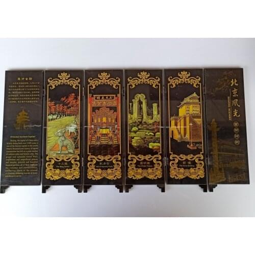 China Collect Exquisite Lacquer PaIntIng Beijing Scenic Spots Small Folding Screens Handicraft Home Decoration