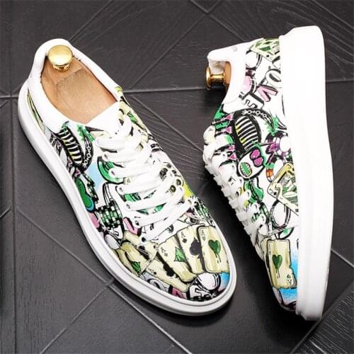 Hip-Hop Punk Graffiti Men Sneakers Web Celebrity Platform Shoes Male Height Increasing Flats Trainers Zapatillas Hombre