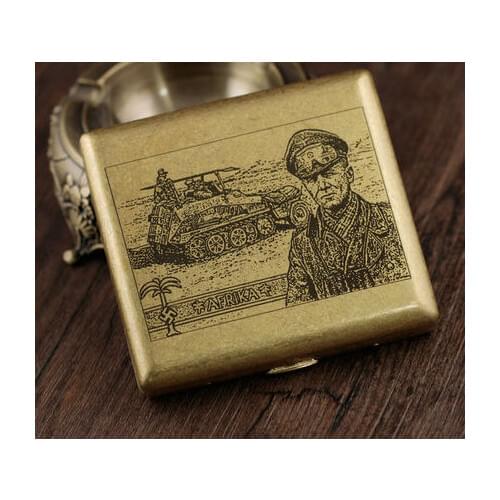 Brass knurled cigarette case retro ultra-thin 20 pack portable portable mens lettering gift, desert fox