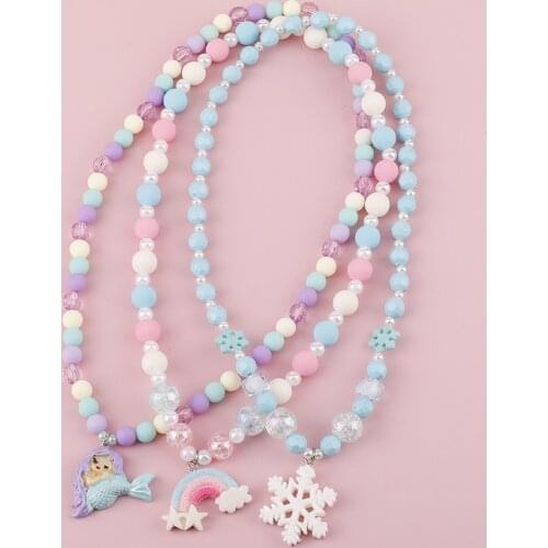 Makersland Snowflake Rainbow Beaded Necklace Cute Charm Pendant Jewelry Accessories 2020 Jewelry Necklace For Children New