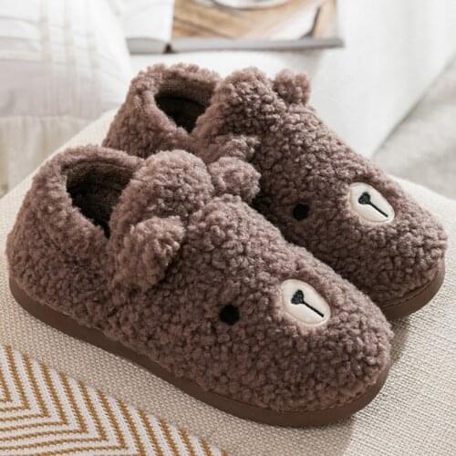 Mens Brown Bear Plush Home Slippers Non-slip Large Size Family Animal Slipper Male Indoor Shoes House Slippers Boys Bedroom GIft