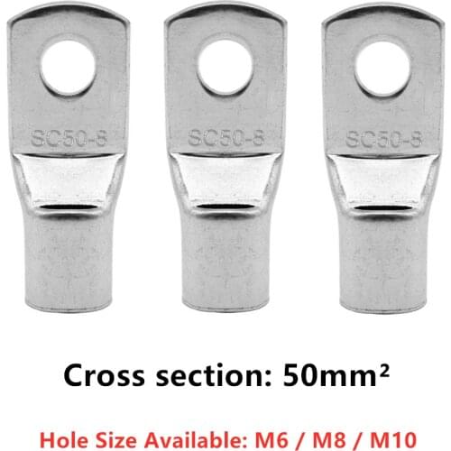 2-10PCS Copper Cable Lug Kit Bolt Hole Tinned Cable lugs Battery Terminals copper nose Wire connector SC50-8 50-10 50-12