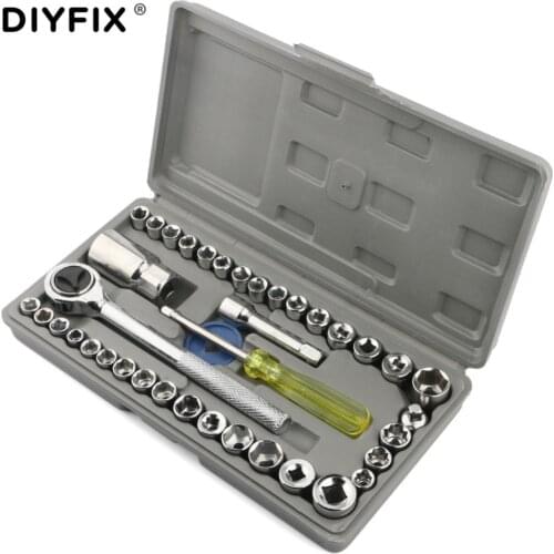 40 PCS Automobile Motorcycle Repair Tool Box Sleeve Screwdriver Kit Auto Car Repair Tool Kit Precision Socket Car Wrench Set