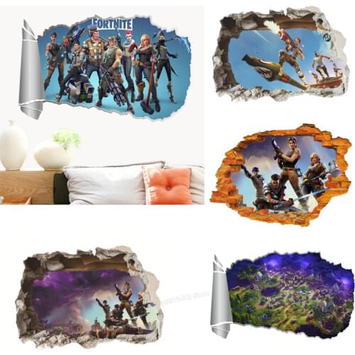 Fortnites Wall Stickers 3D Wall-Breaking Fortress Night Stickers Bedroom Living Room Decoration Wallpapers Christmas Party Decor