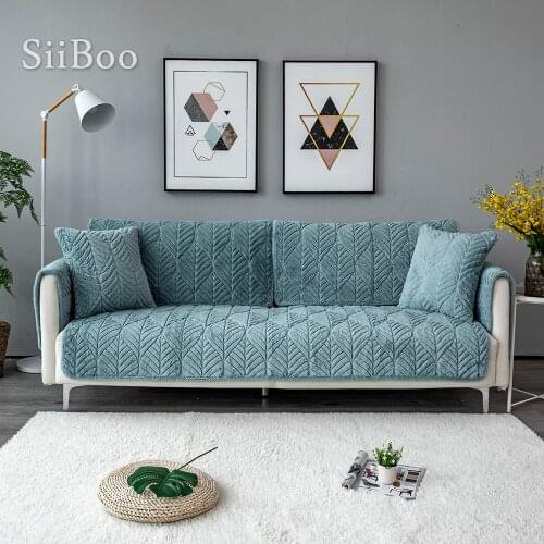 Nordic modern style winter leaf shape non-slip plush slipcover for living room Couverture de canapé copridivano SP5921