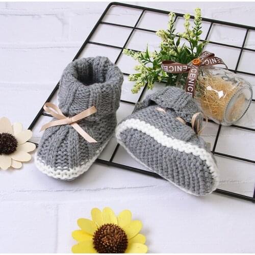 Baby Shoes Solid Knit Newborn Girls Boys Boot Fashion Butterfly-knot Toddler Infant Slip-On Bed Shoes Autumn 0-24M Hot Hand Made