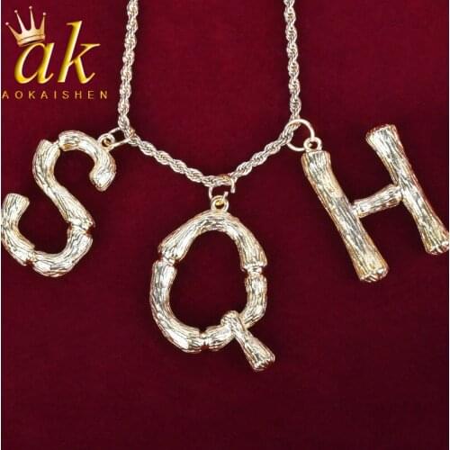 Big Bamboo Letters Pendant Initial Necklaces for Men with Rope Chain Fashion Hip Hop Jewelry Valentines Day Gift