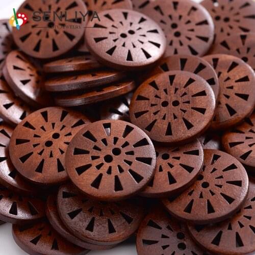 25mm 30-60Pcs/Pack Button Hollow Chrysanthemum Flowers Wood Large Round Wooden Buttons For Clothes Handmade Scrapbooking Craft