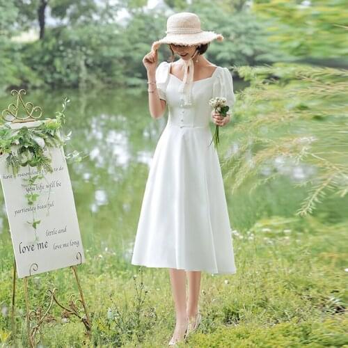 Casual Short sleeve White Dress Elegant Solid Dress Autumn Modern Lady Women Party Dresses