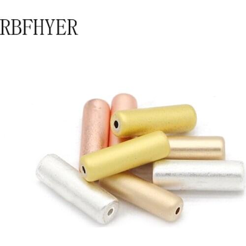 RBFHYER Matte Gold Silvers Hematite Long Cylinder Natural Stone Charm Spacer Loose Beads For Jewelry bracelet Making Diy 13x4mm
