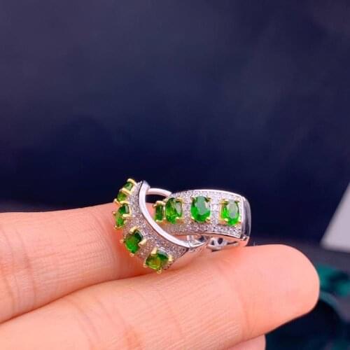Super beautiful earrings, 925 silver inlay, luxury design, natural gems, diopside