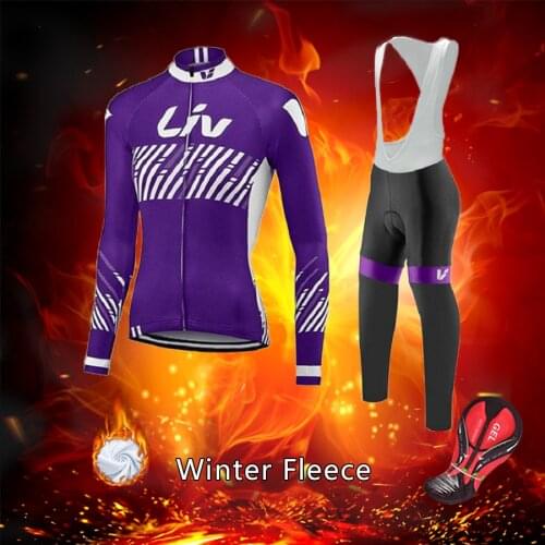 Warm Winter Cycling Jersey Set Women LIV Road Bike Clothing BIB Pants MTB Uniform Thermal Fleece Kit Female Bicycle Clothes Wear