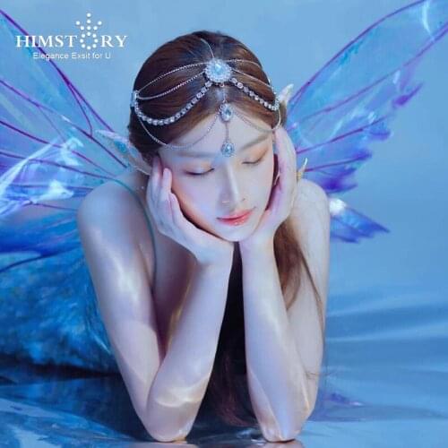 HIMSTORY Angel Frontlet Drop Hair Tiara Indian Style Wedding Party Birthday Hair Accessories Hairwear Jewelries