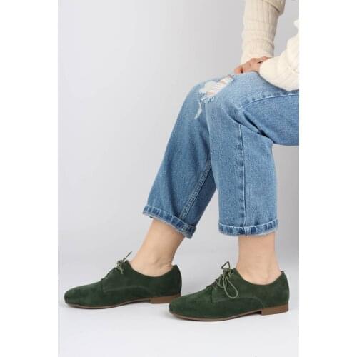 Modabuymus Genuine Leather Soft Oxford Green Suede Women 'S Shoes-Betis