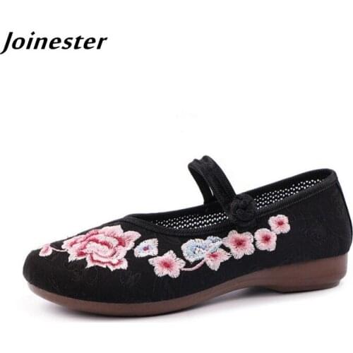 Round Toe Embroidered Women Flat Heeled Shoes Ethnic Air Mesh Casual Shoes Ladies Ballet Flats Female Summer Dress Shoe