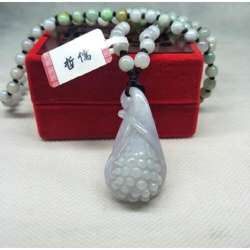 Zhe Ru Jewelry Pure Natural Jadeite Carved Light Green Grape Pendant Tricolor Jade Bead NecklaceClass A National Certificate