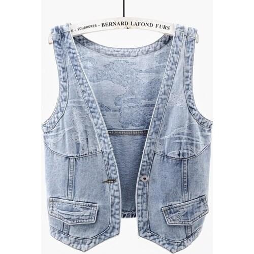 2021 Summer New Korean Denim Vest Women Wash Blue Student Waistcoat Slim Short Sleeveless Jacket Coat V-Neck Jeans Vests Female