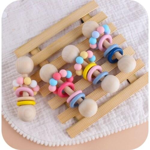 1pcs Baby Teether Wooden Music Rattle Gym Ring Rodent Bead Newborn Educational Montessori Toys For Kids Children Infant Mobile