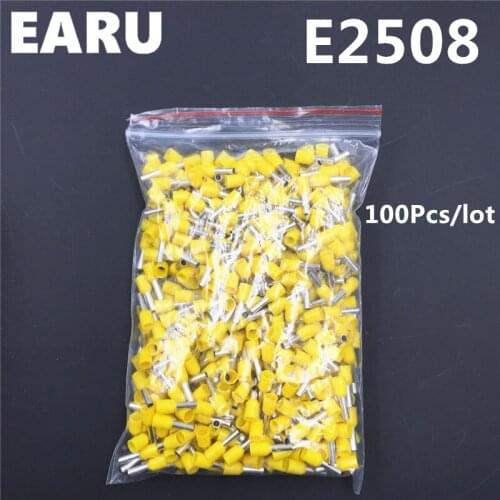 100Pcs E2508 Tube Insulating Insulated Terminal 2.5MM2 14AWG Cable Wire Connector Insulating Crimp E Black Yellow Blue Red Green