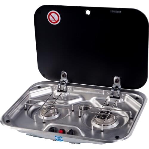 Boat RV Stainless Steel 2 Burner Gas Stove With Glass Lid 480*370*50mm GR-587