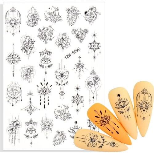 3D Black White Nail Art Stickers Water Transfer Geometric Mandala Necklace Jewelry Nails Manicure Watermark Decorations Decals