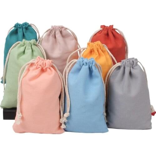 50pcs/Lot 13x18cm Cotton Fabric Christmas Gift Pouches Portable Grocery Bags Travel Home Storage Bag Shopper Tote String Bags