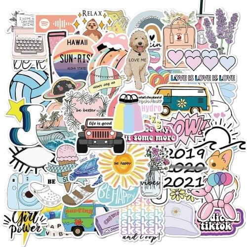 50PCS Kawaii 2021 VSCO Sticker Pack for Girl Gifts Cartoon Cute Decal Stickers Waterproof to Stationery Laptop Suitcase Guitar